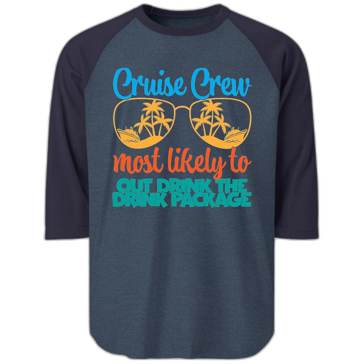 Cruise Crew Most Likely To Drink Package Raglan 3/4 in Heather Denim Navy