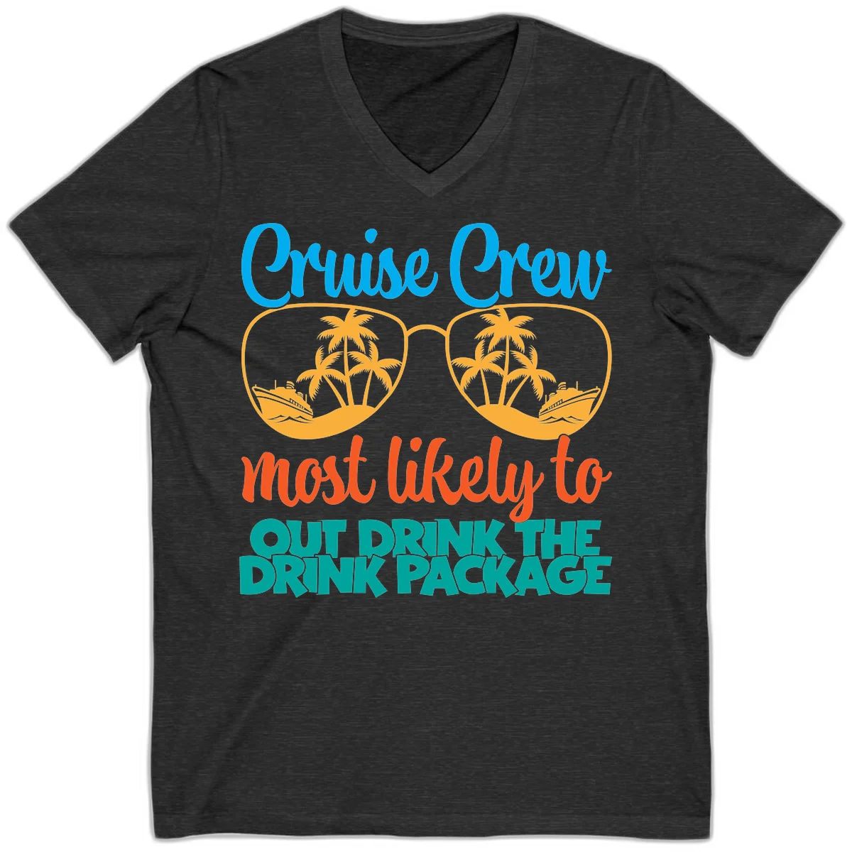 Cruise Crew Most Likely To Drink Package V-Neck in Dark Grey Heather