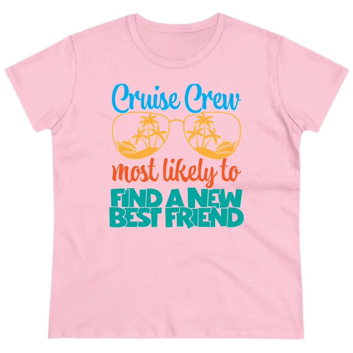 Cruise Crew Most Likely to Find a New Best Friend Ladies Tee in Light Pink