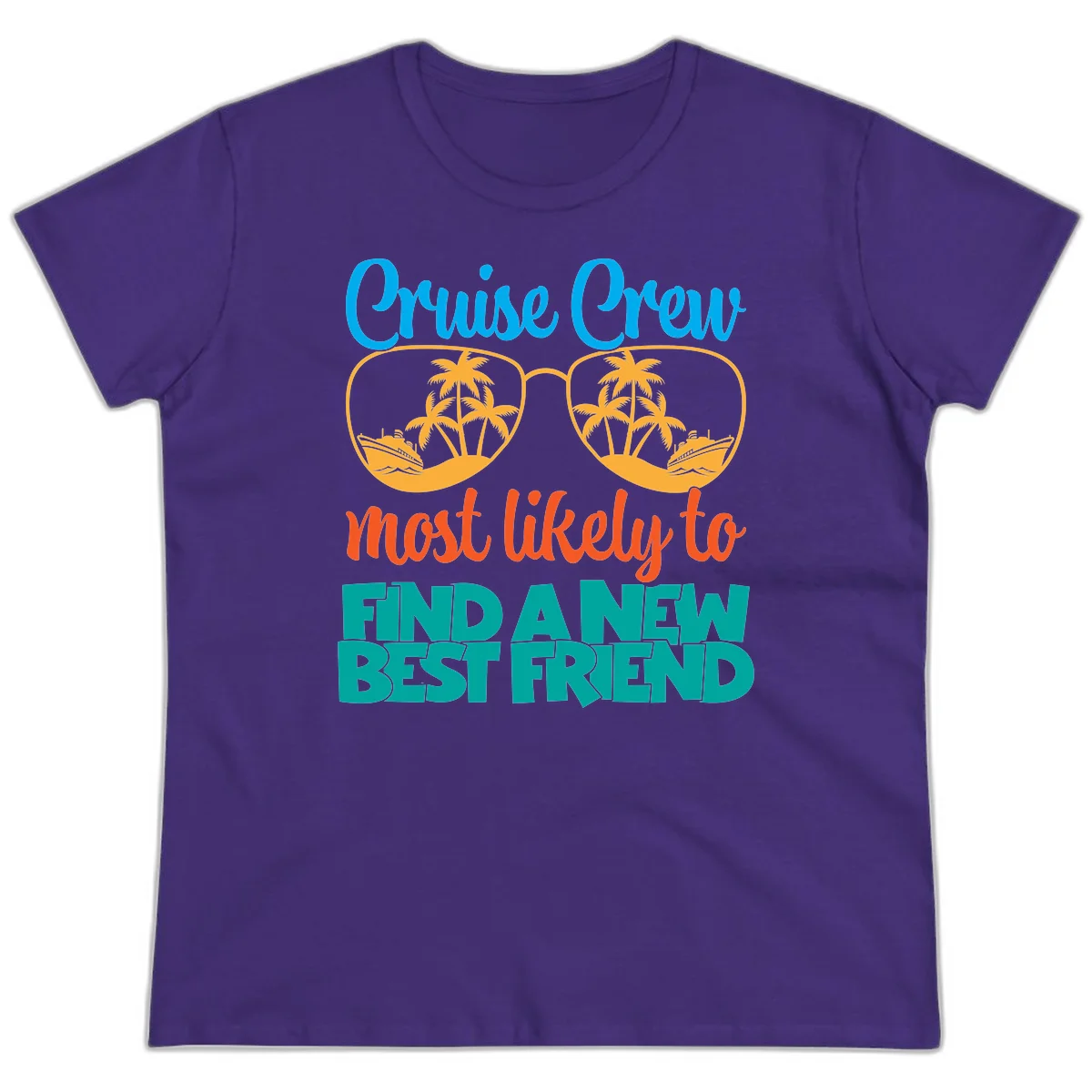 Cruise Crew Most Likely to Find a New Best Friend Ladies Tee in Purple