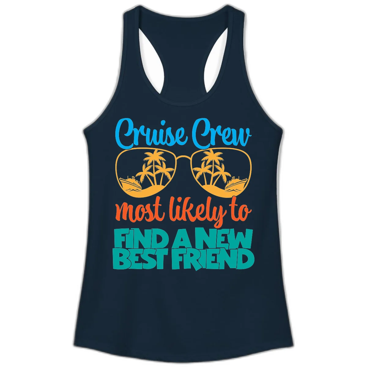 Cruise Crew Most Likely to Find a New Best Friend Ladies Tank in Solid Midnight Navy