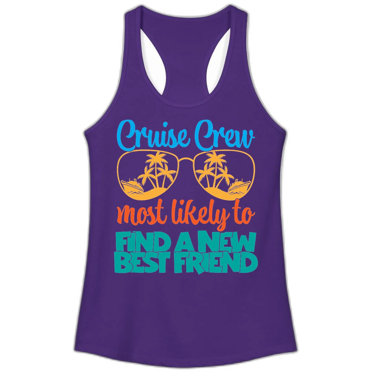 Cruise Crew Most Likely to Find a New Best Friend Ladies Tank in Solid Purple Rush