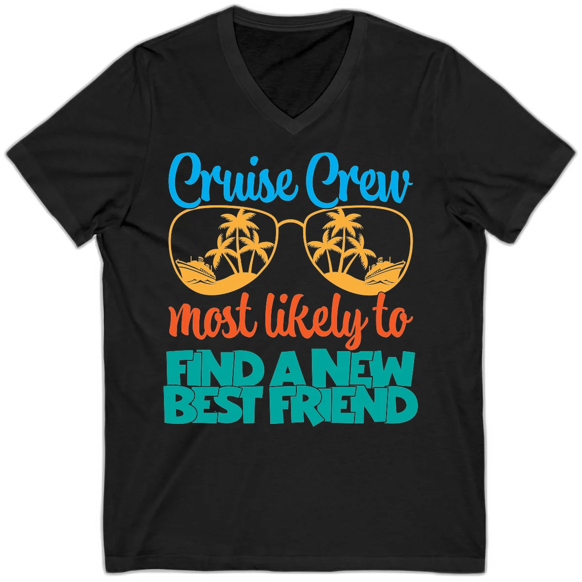 Cruise Crew Most Likely to Find a New Best Friend V-Neck in Black
