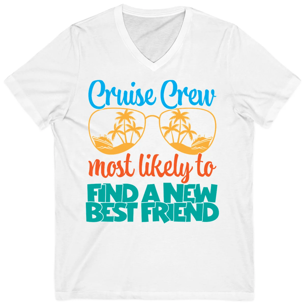 Cruise Crew Most Likely to Find a New Best Friend V-Neck in White