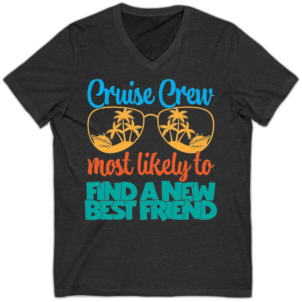 Cruise Crew Most Likely to Find a New Best Friend V-Neck in Dark Grey Heather
