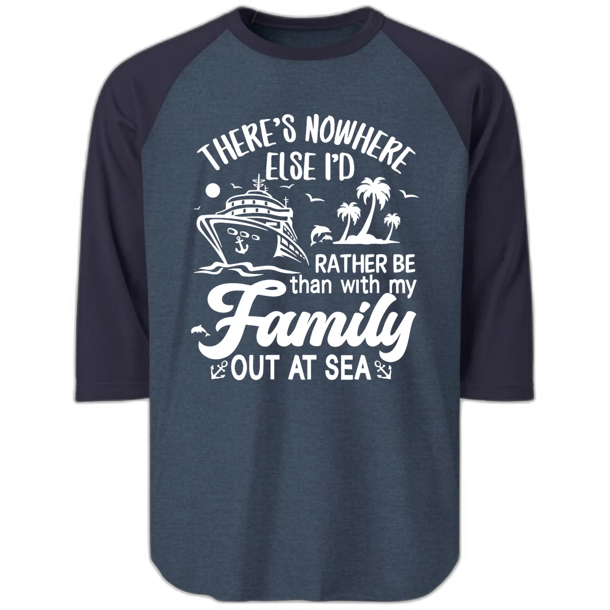 Rather Be Out At Sea Raglan 3/4 in Heather Denim Navy