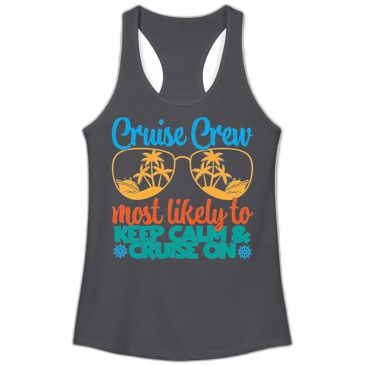 Cruise Crew Most Likely To Keep Calm Ladies Tank in Solid Dark Gray