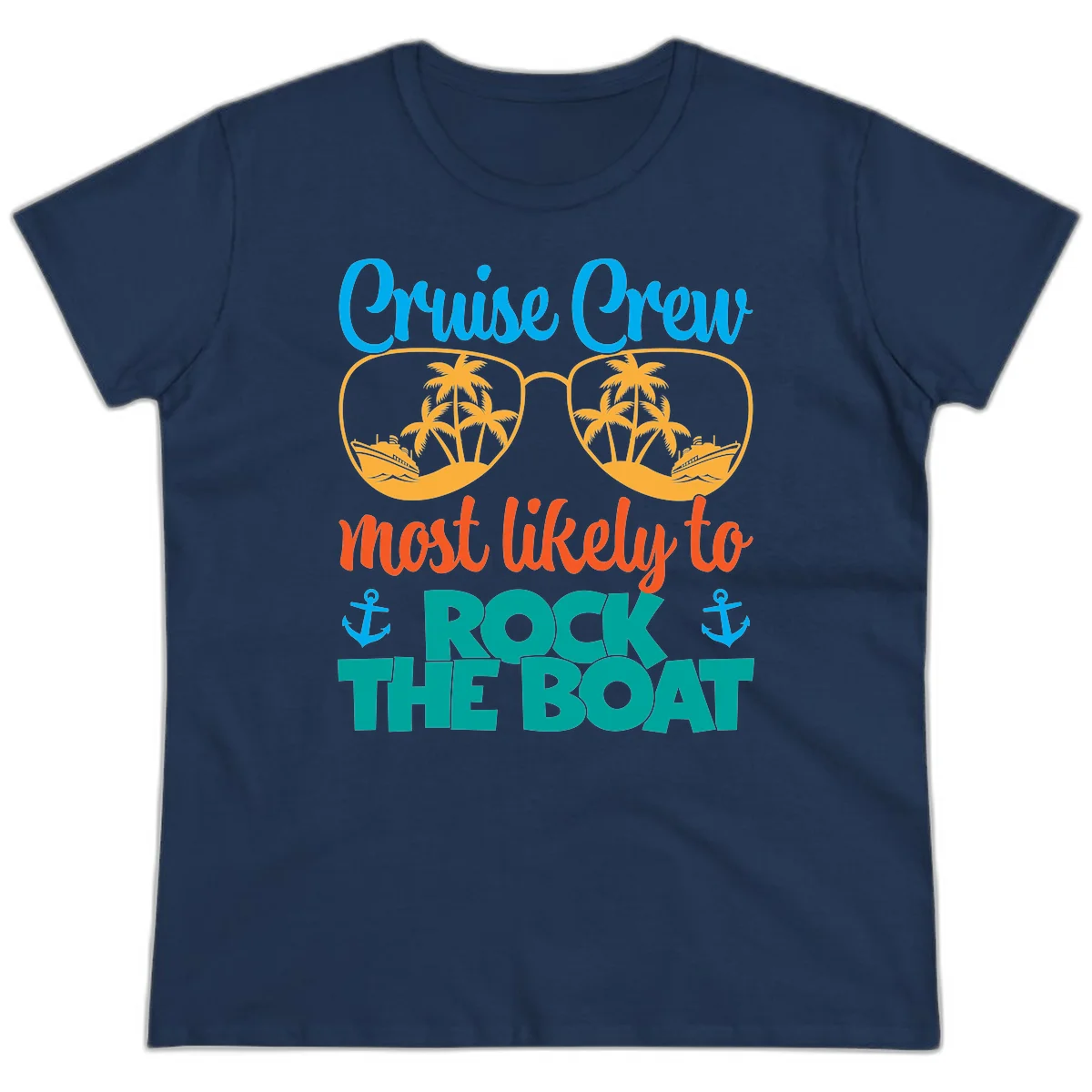 Cruise Crew Most Likely To Rock The Boat Ladies Tee in Navy
