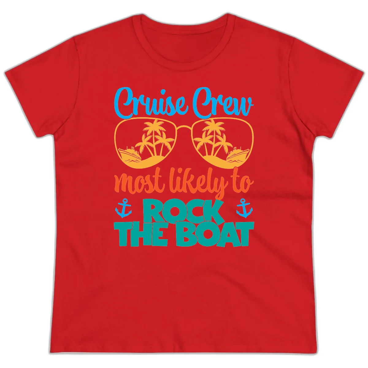 Cruise Crew Most Likely To Rock The Boat Ladies Tee in Red