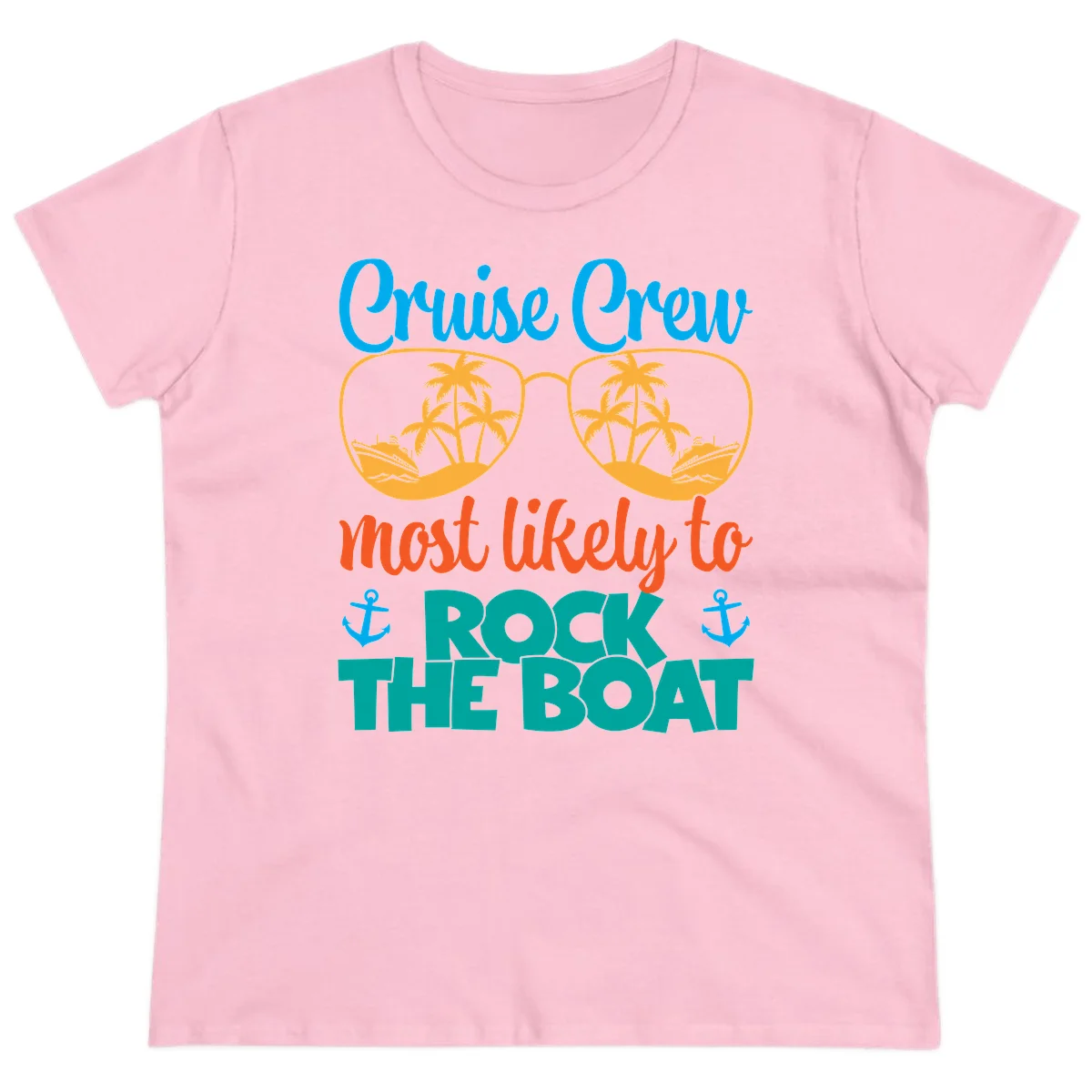Cruise Crew Most Likely To Rock The Boat Ladies Tee in Light Pink
