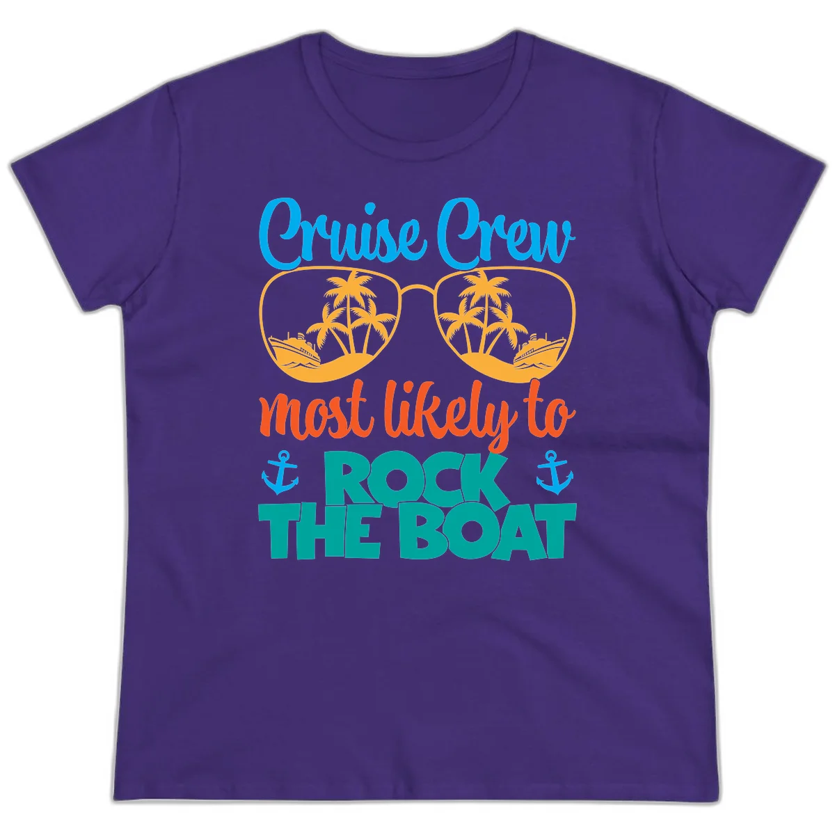 Cruise Crew Most Likely To Rock The Boat Ladies Tee in Purple