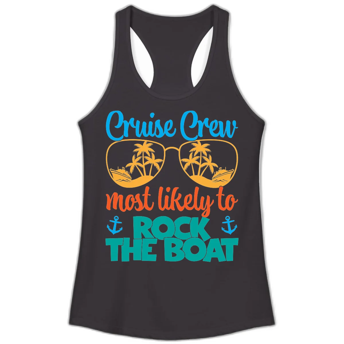 Cruise Crew Most Likely To Rock The Boat Ladies Tank in Black