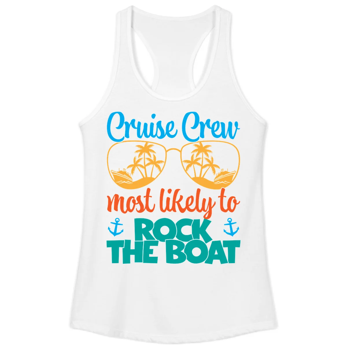 Cruise Crew Most Likely To Rock The Boat Ladies Tank in White