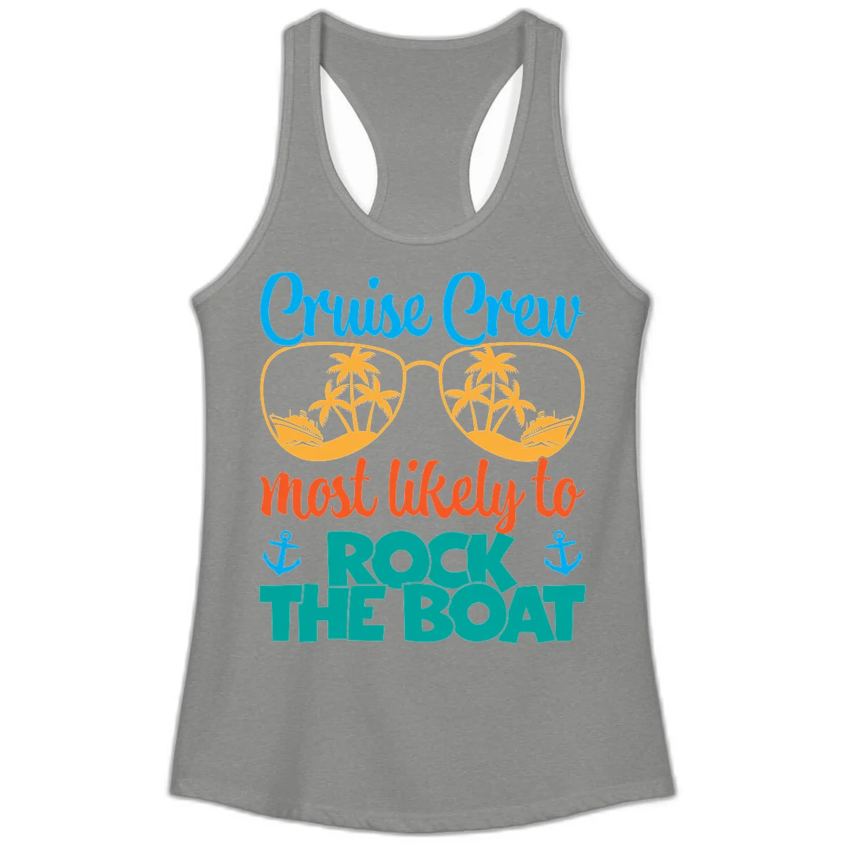 Cruise Crew Most Likely To Rock The Boat Ladies Tank in Heather Grey