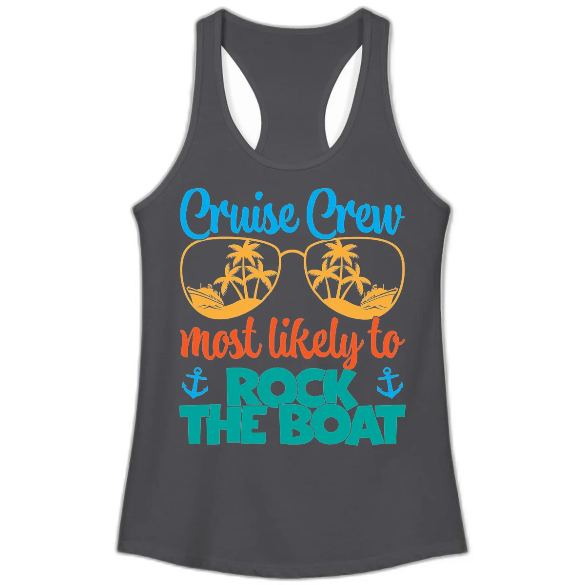 Cruise Crew Most Likely To Rock The Boat Ladies Tank in Solid Dark Gray