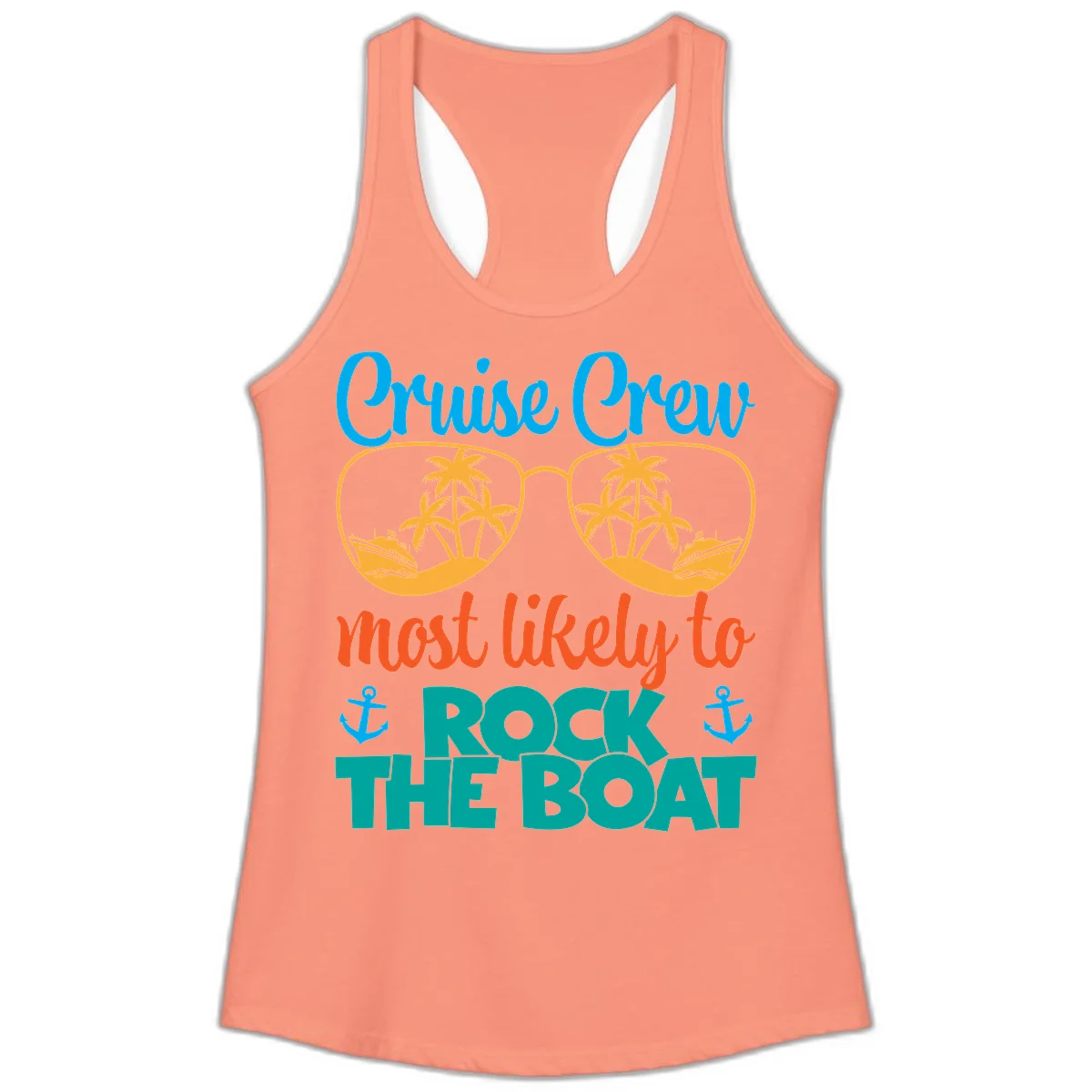 Cruise Crew Most Likely To Rock The Boat Ladies Tank in Solid Light Orange