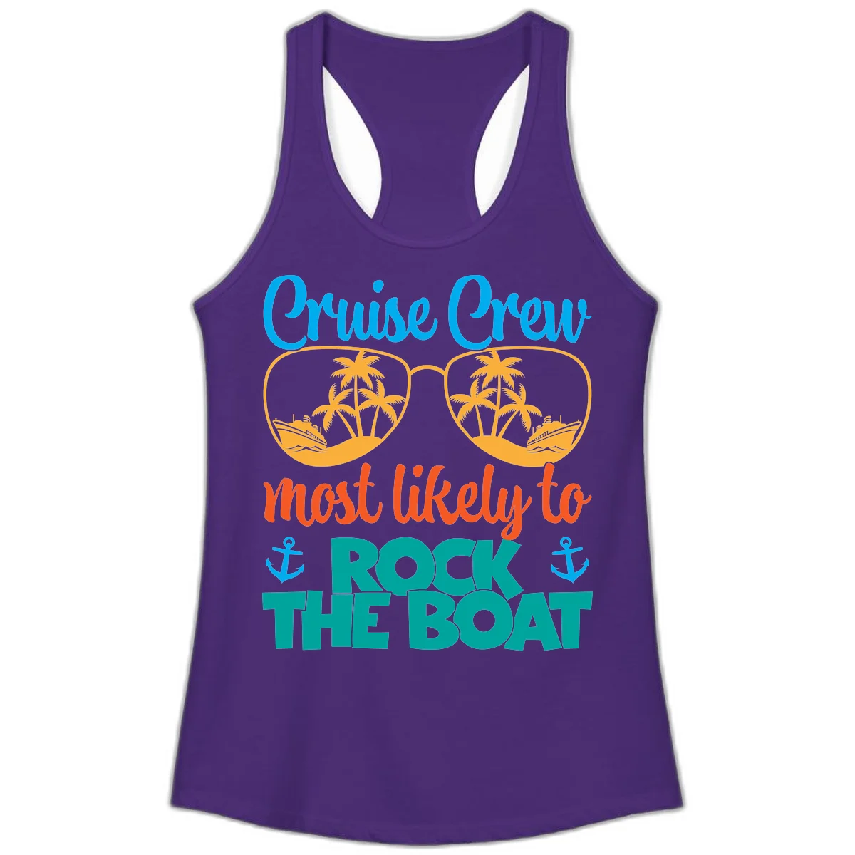 Cruise Crew Most Likely To Rock The Boat Ladies Tank in Solid Purple Rush