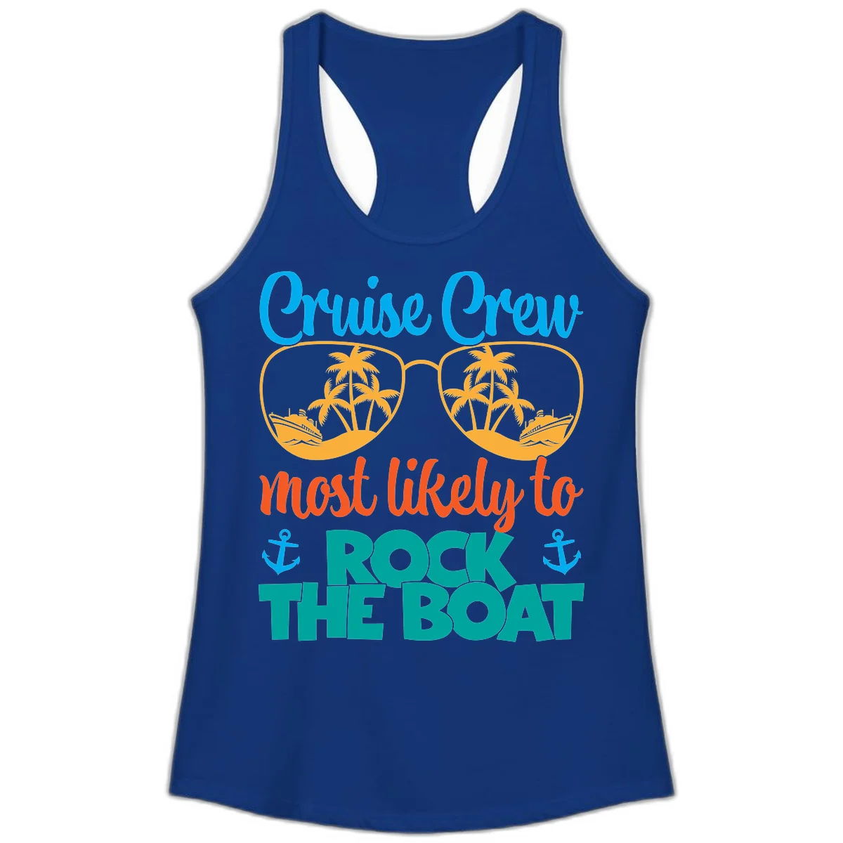 Cruise Crew Most Likely To Rock The Boat Ladies Tank in Solid Royal