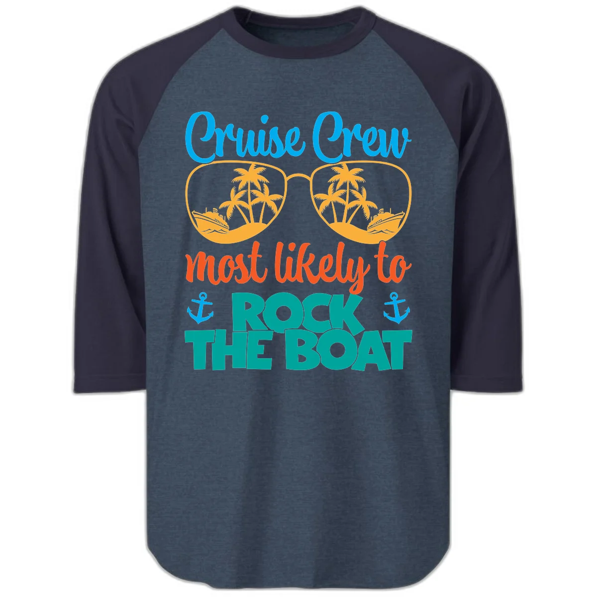 Cruise Crew Most Likely To Rock The Boat Raglan 3/4 in Heather Denim Navy