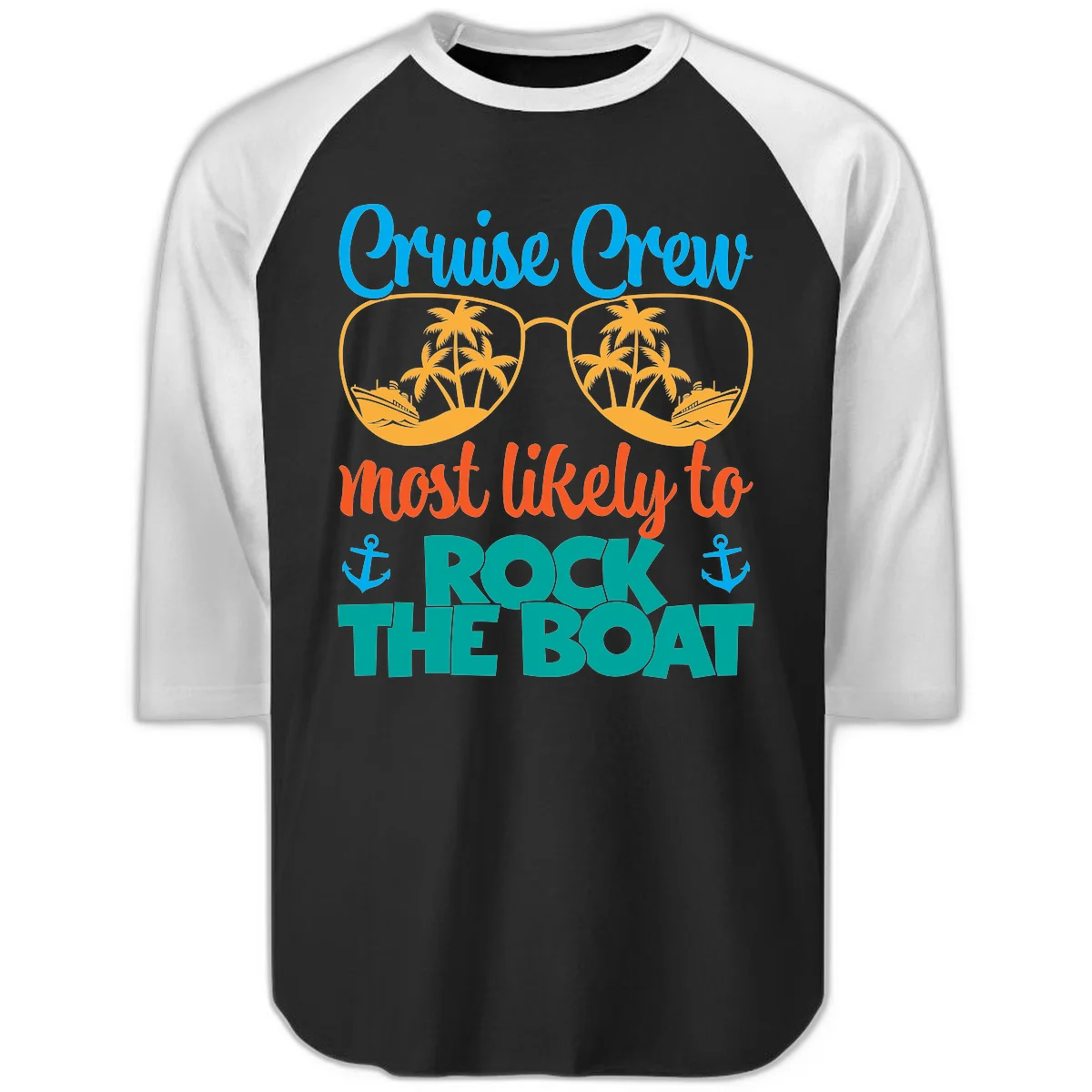 Cruise Crew Most Likely To Rock The Boat Raglan 3/4 in Black White