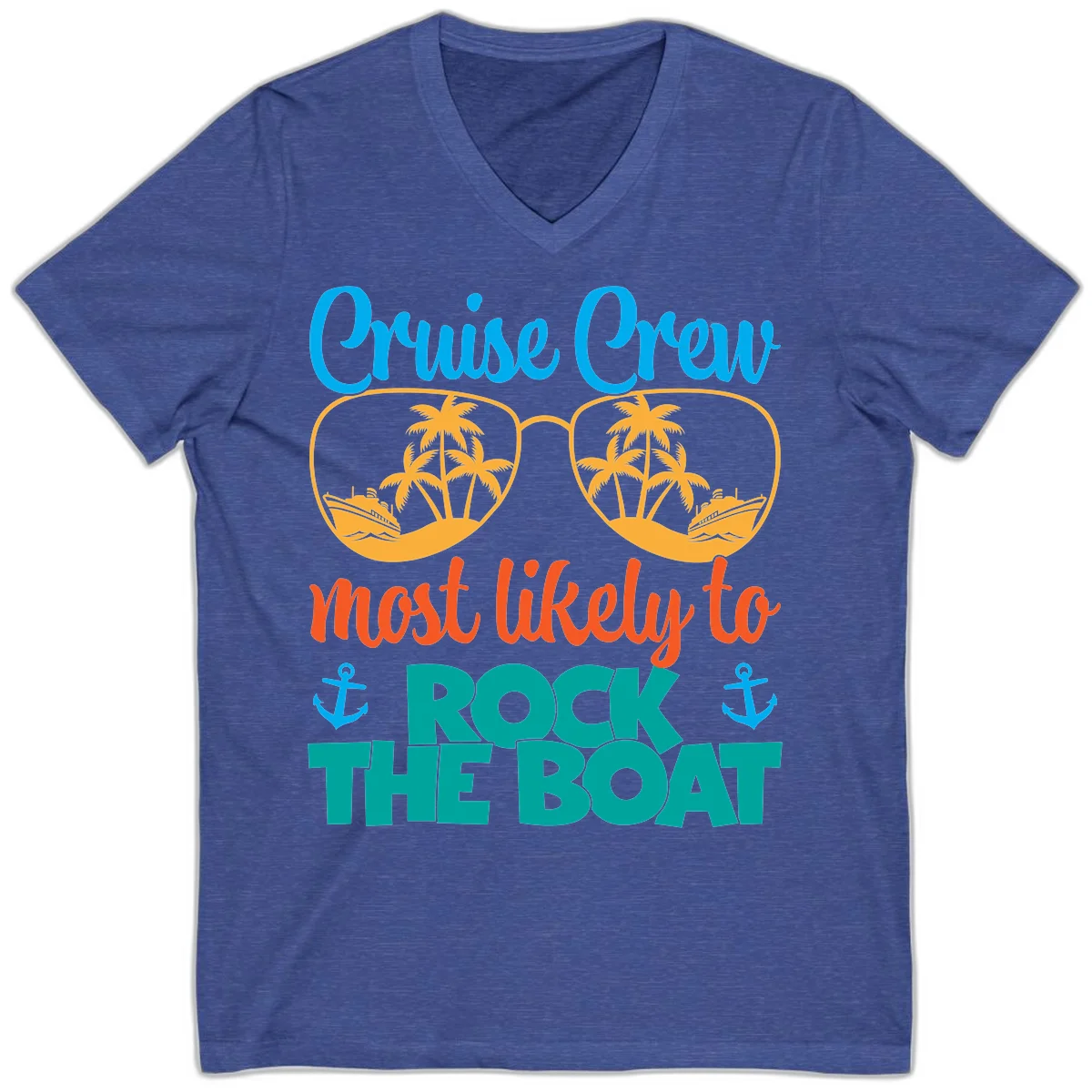 Cruise Crew Most Likely To Rock The Boat V-Neck in Heather True Royal