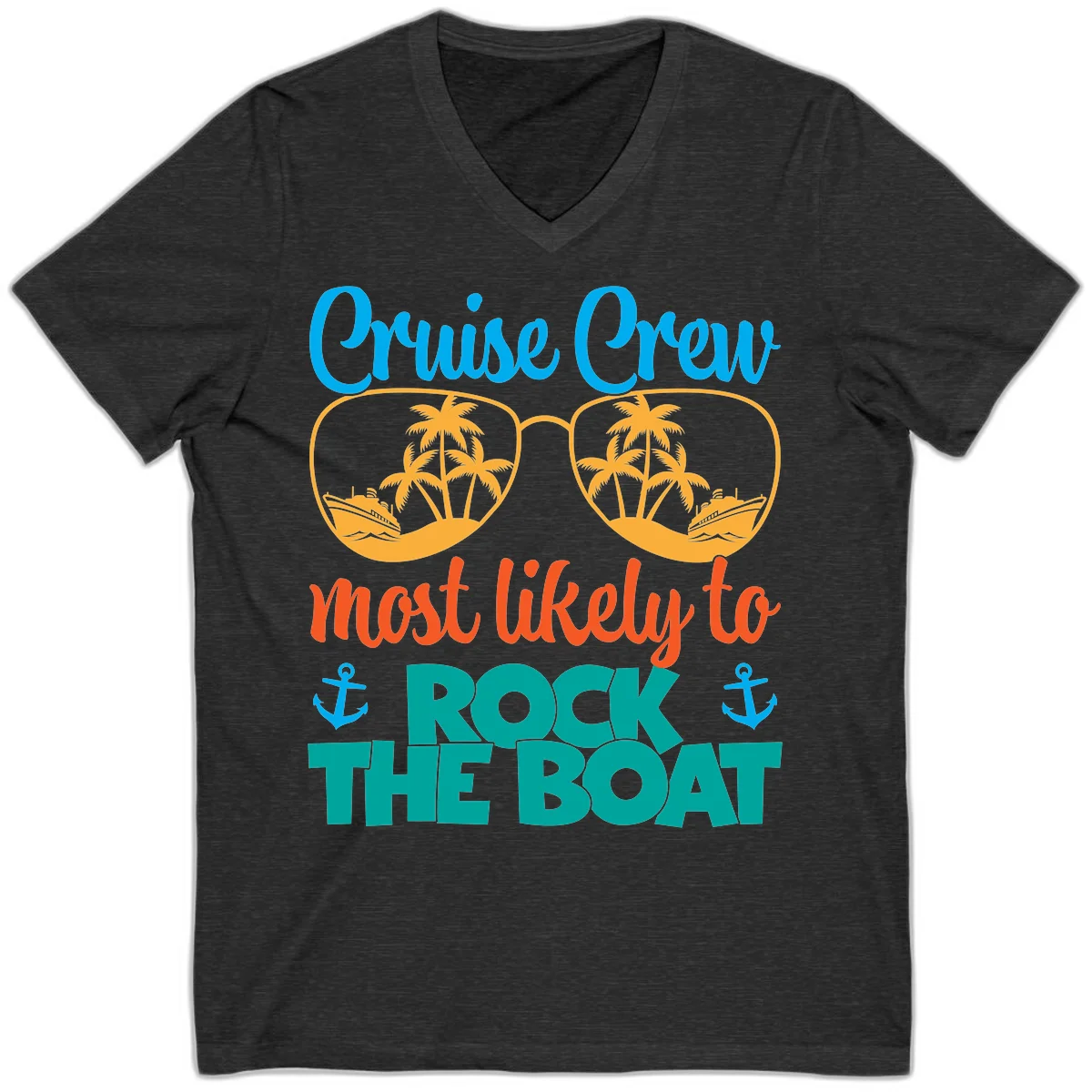 Cruise Crew Most Likely To Rock The Boat V-Neck in Dark Grey Heather