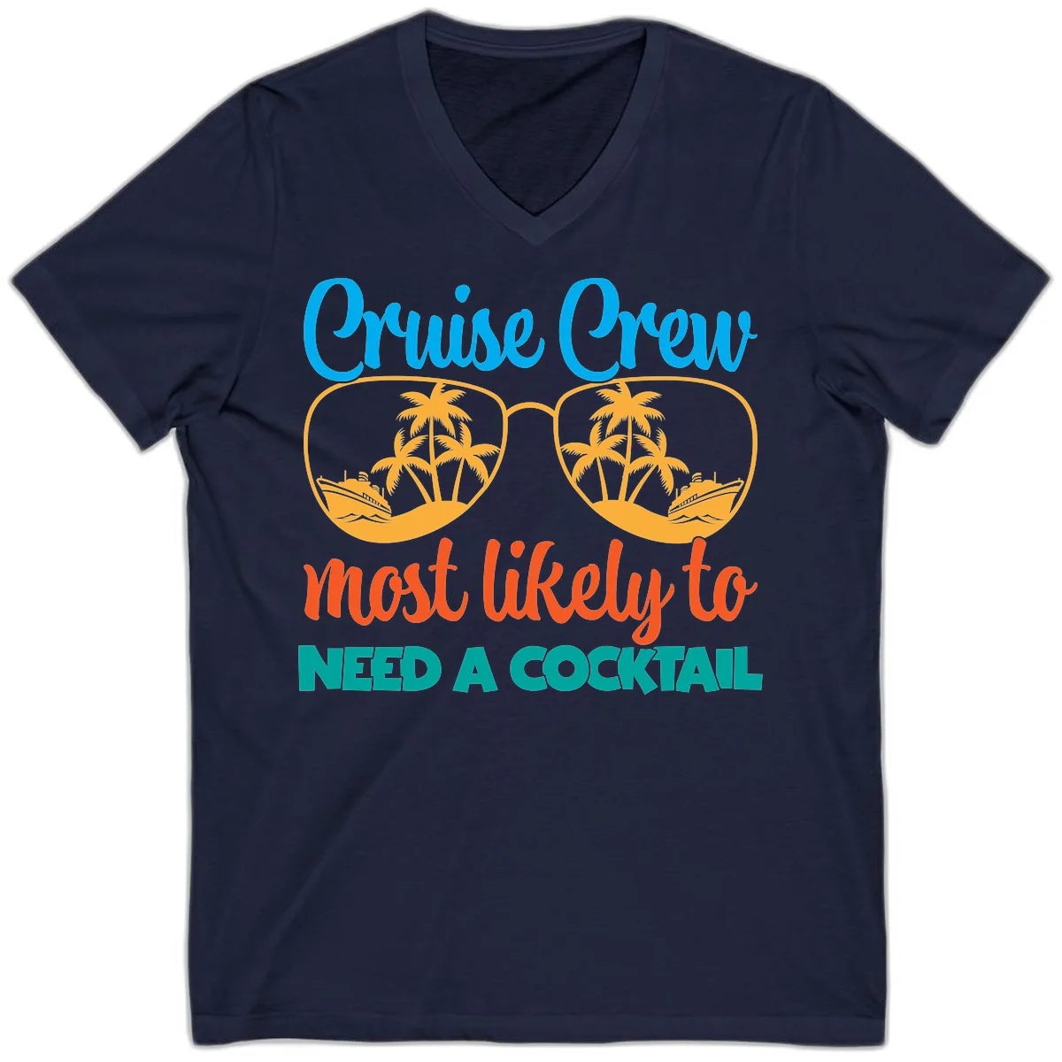 Cruise Crew Most Likely To Need A Cocktail V-Neck in Navy