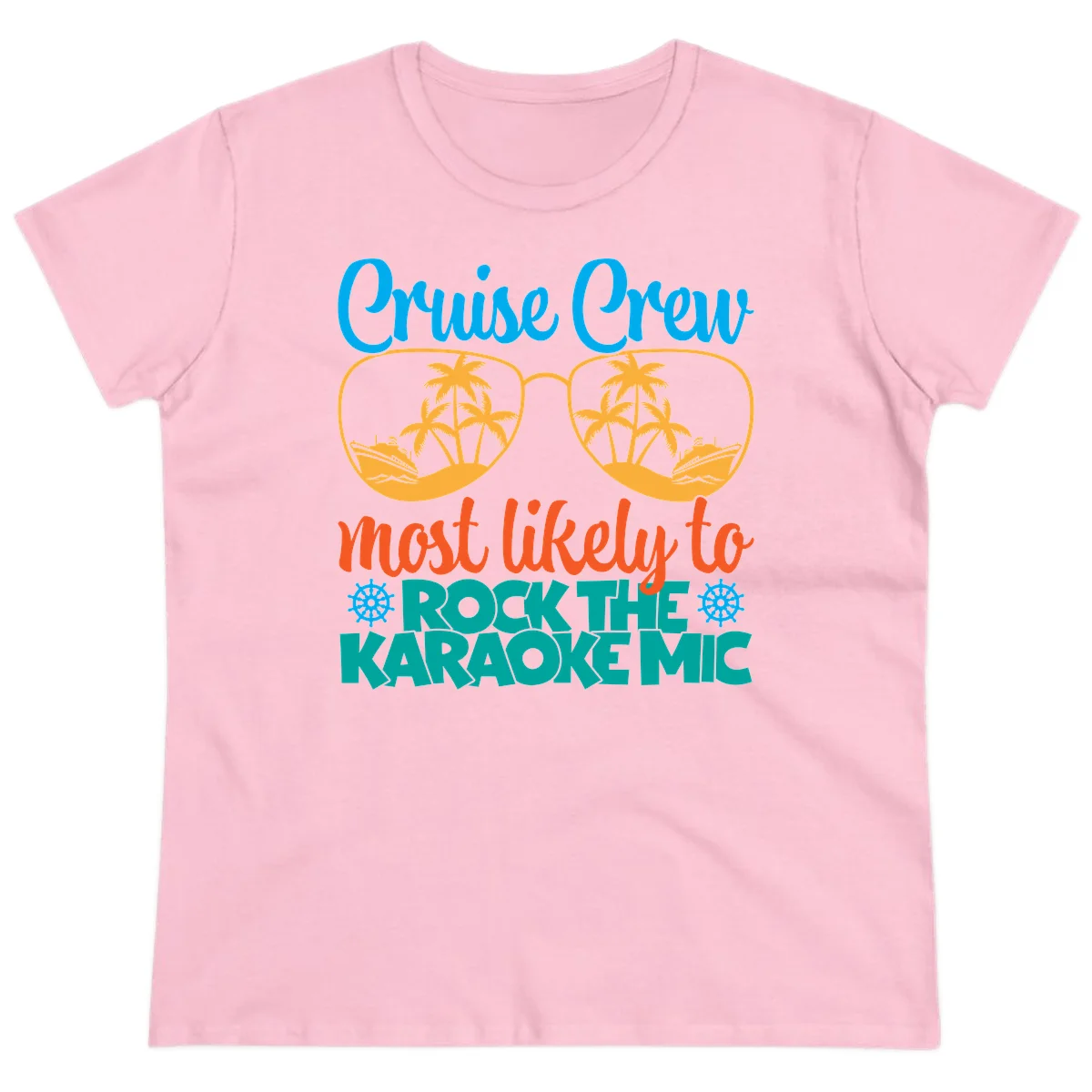 Cruise Crew Most Likely To Rock The Karaoke Mic Ladies Tee in Light Pink