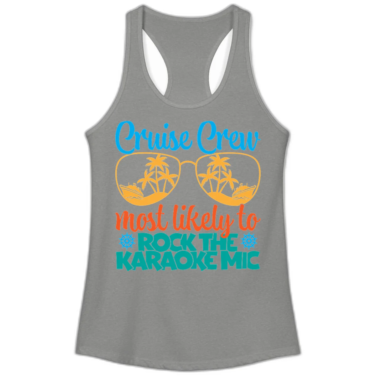 Cruise Crew Most Likely To Rock The Karaoke Mic Ladies Tank in Heather Grey