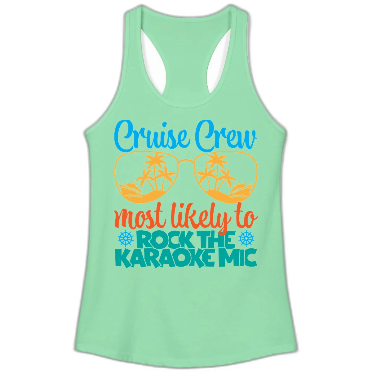 Cruise Crew Most Likely To Rock The Karaoke Mic Ladies Tank in Solid Mint