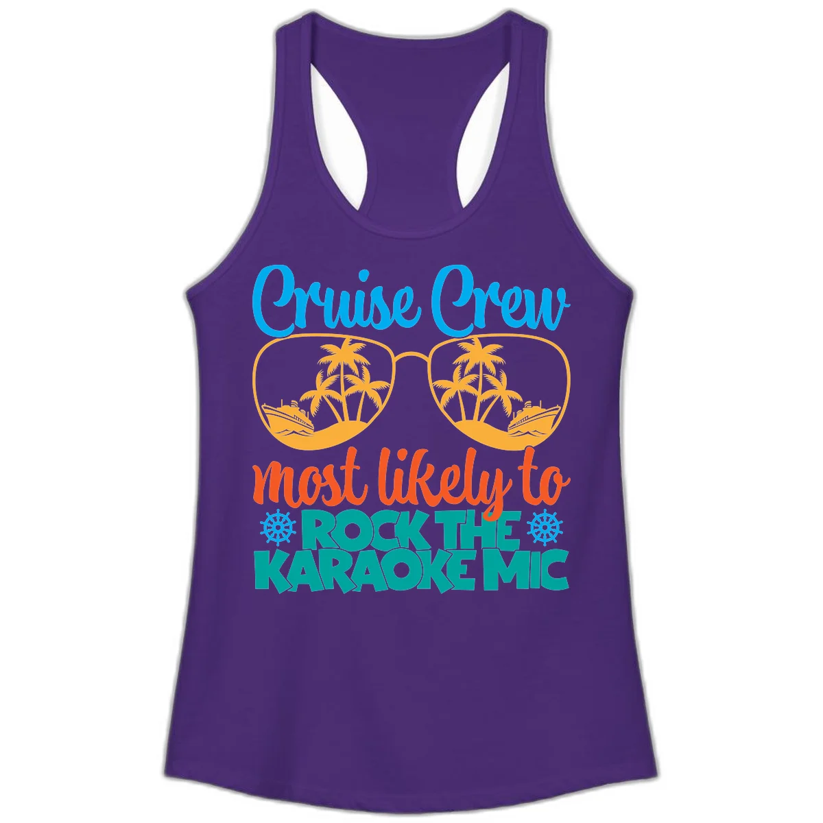 Cruise Crew Most Likely To Rock The Karaoke Mic Ladies Tank in Solid Purple Rush