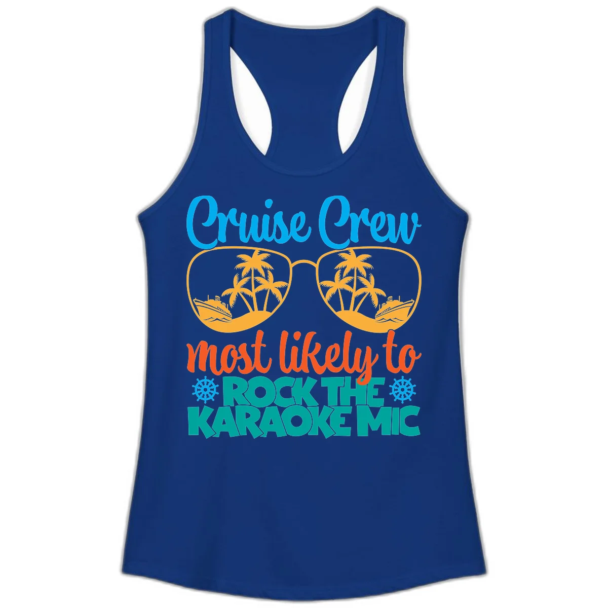 Cruise Crew Most Likely To Rock The Karaoke Mic Ladies Tank in Solid Royal