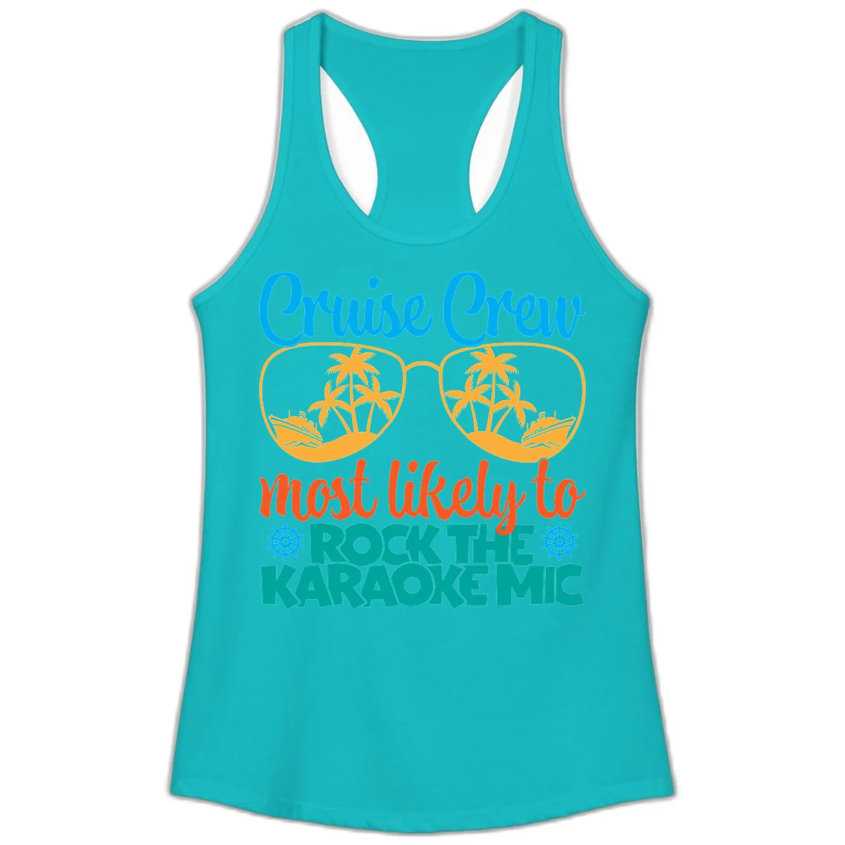 Cruise Crew Most Likely To Rock The Karaoke Mic Ladies Tank in Tahiti Blue