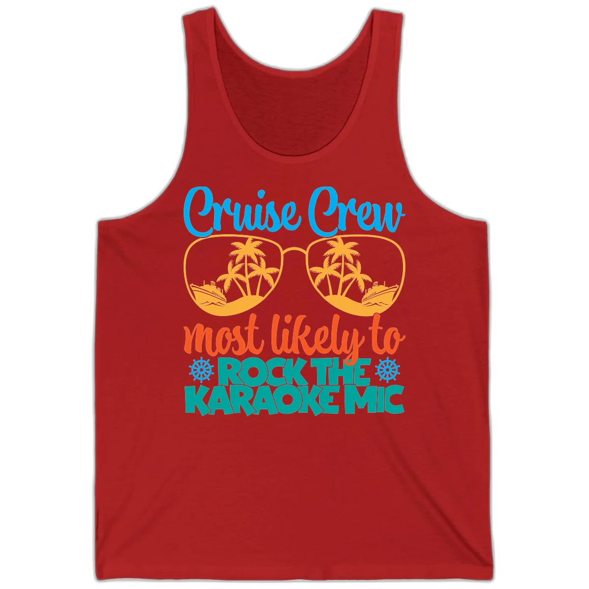 Cruise Crew Most Likely To Rock The Karaoke Mic Tank in Red