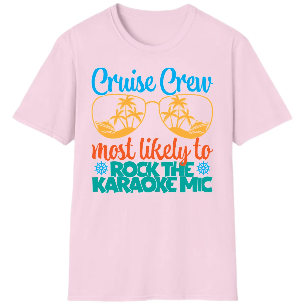 Cruise Crew Most Likely To Rock The Karaoke Mic T-Shirt in Light Pink