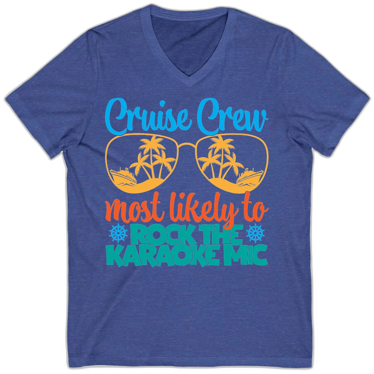 Cruise Crew Most Likely To Rock The Karaoke Mic V-Neck in Heather True Royal