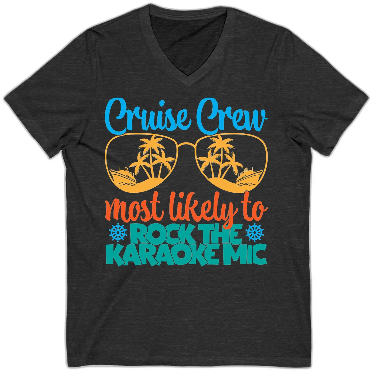 Cruise Crew Most Likely To Rock The Karaoke Mic V-Neck in Dark Grey Heather