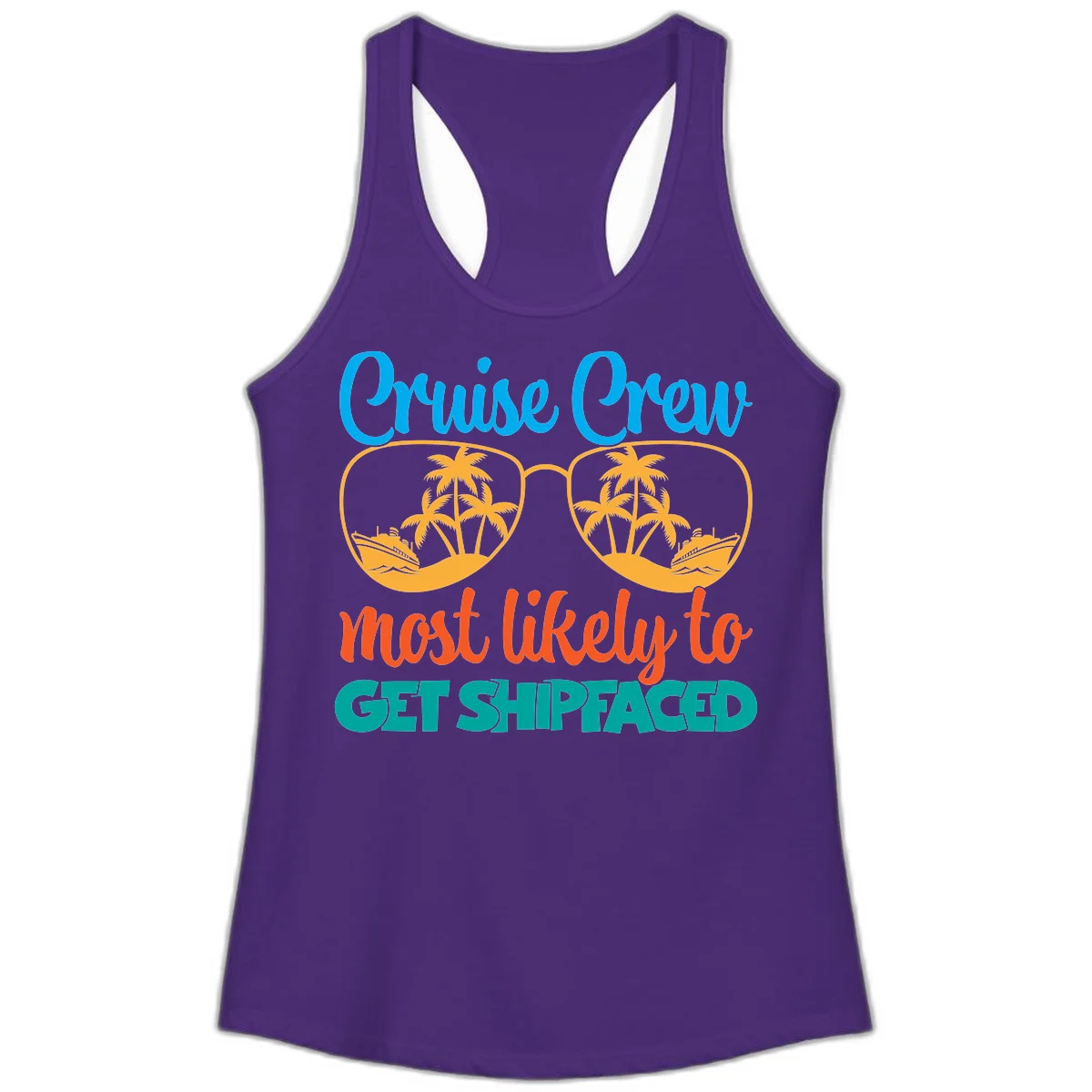 Cruise Crew Most Likely To Get Shipfaced Ladies Tank in Solid Purple Rush