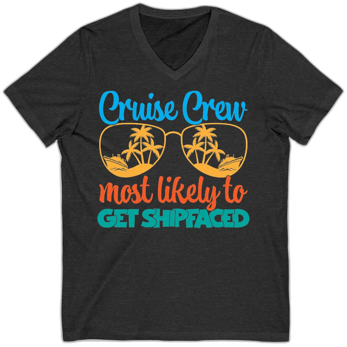 Cruise Crew Most Likely To Get Shipfaced V-Neck in Dark Grey Heather