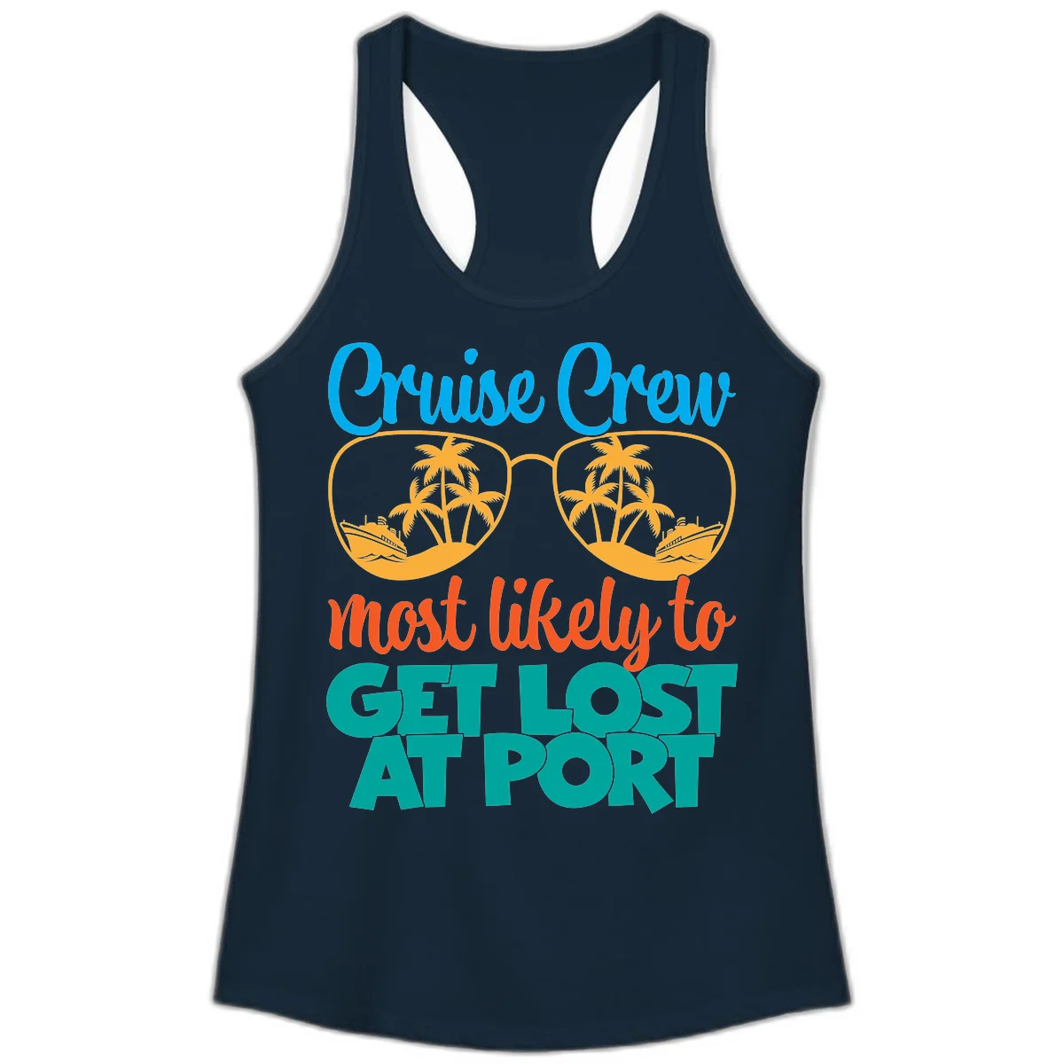 Cruise Crew Most Likely To Get Lost At Port Ladies Tank in Solid Midnight Navy