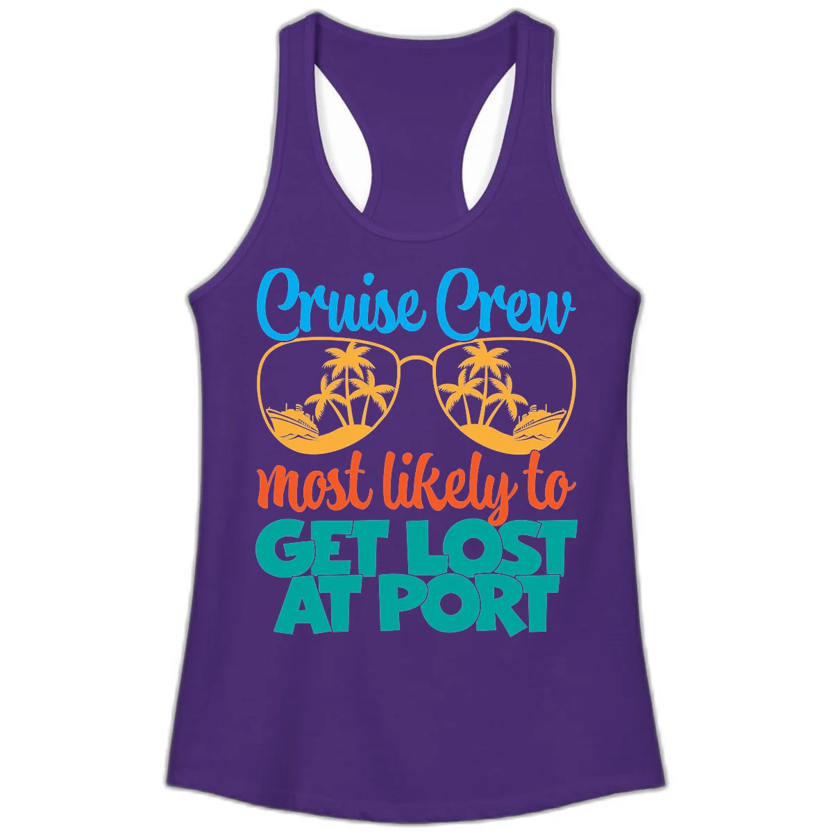 Cruise Crew Most Likely To Get Lost At Port Ladies Tank in Solid Purple Rush