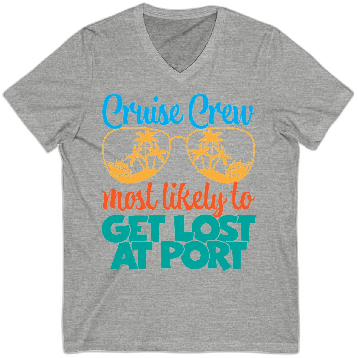 Cruise Crew Most Likely To Get Lost At Port V-Neck in Athletic Heather