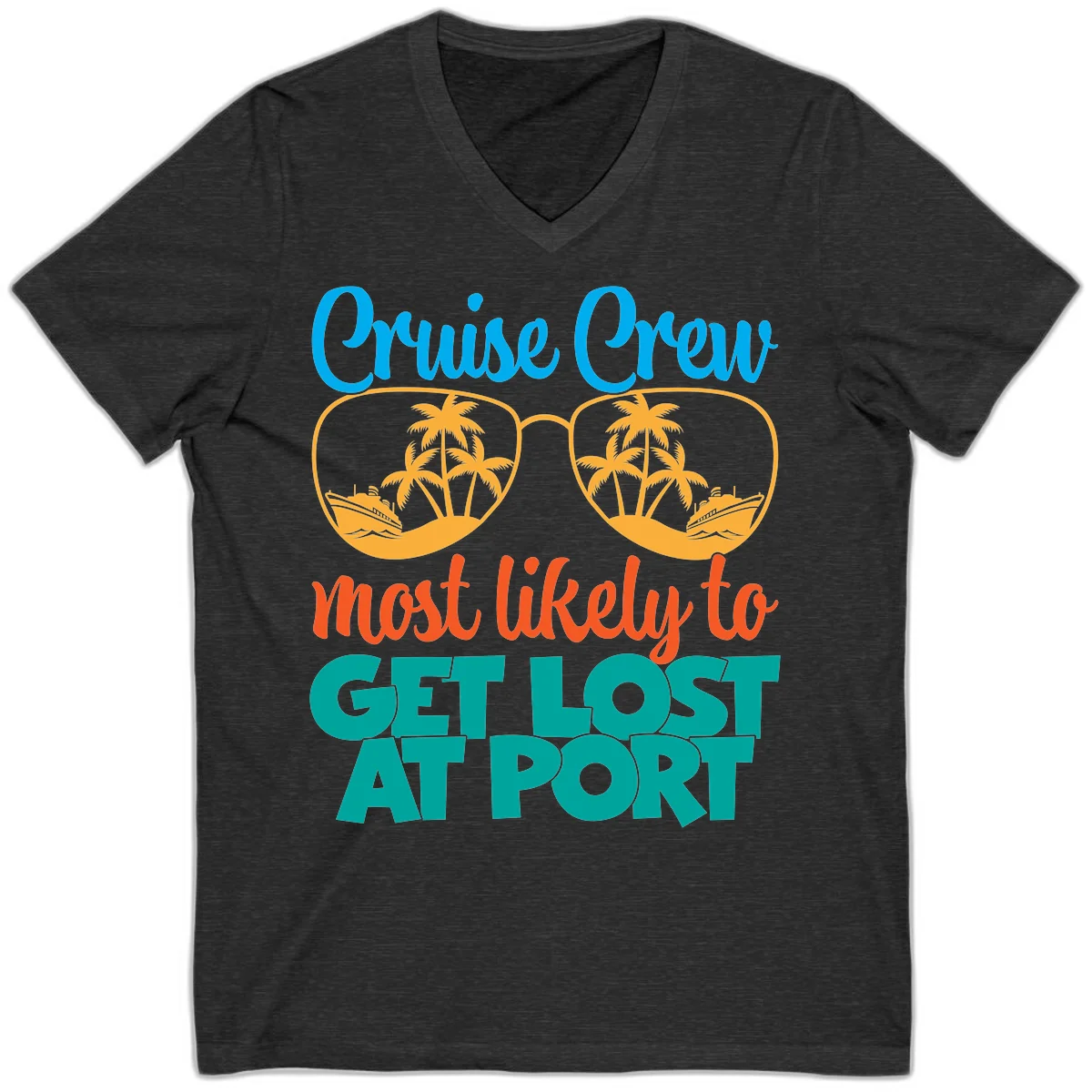 Cruise Crew Most Likely To Get Lost At Port V-Neck in Dark Grey Heather