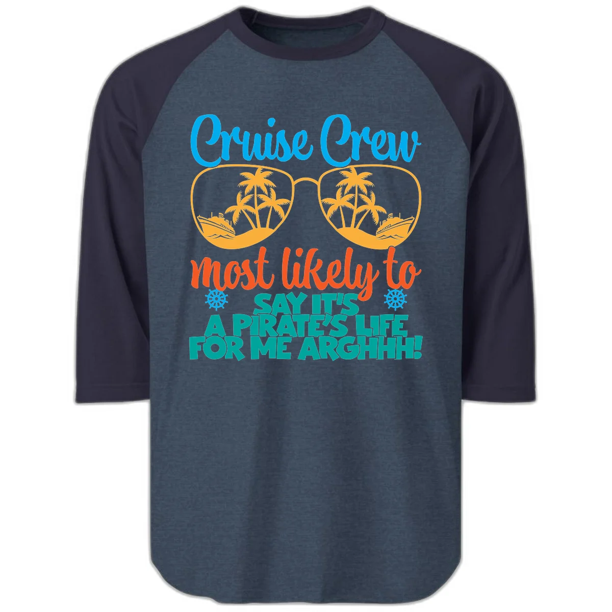 Cruise Crew Most Likely To Say Ahh Raglan 3/4 in Heather Denim Navy