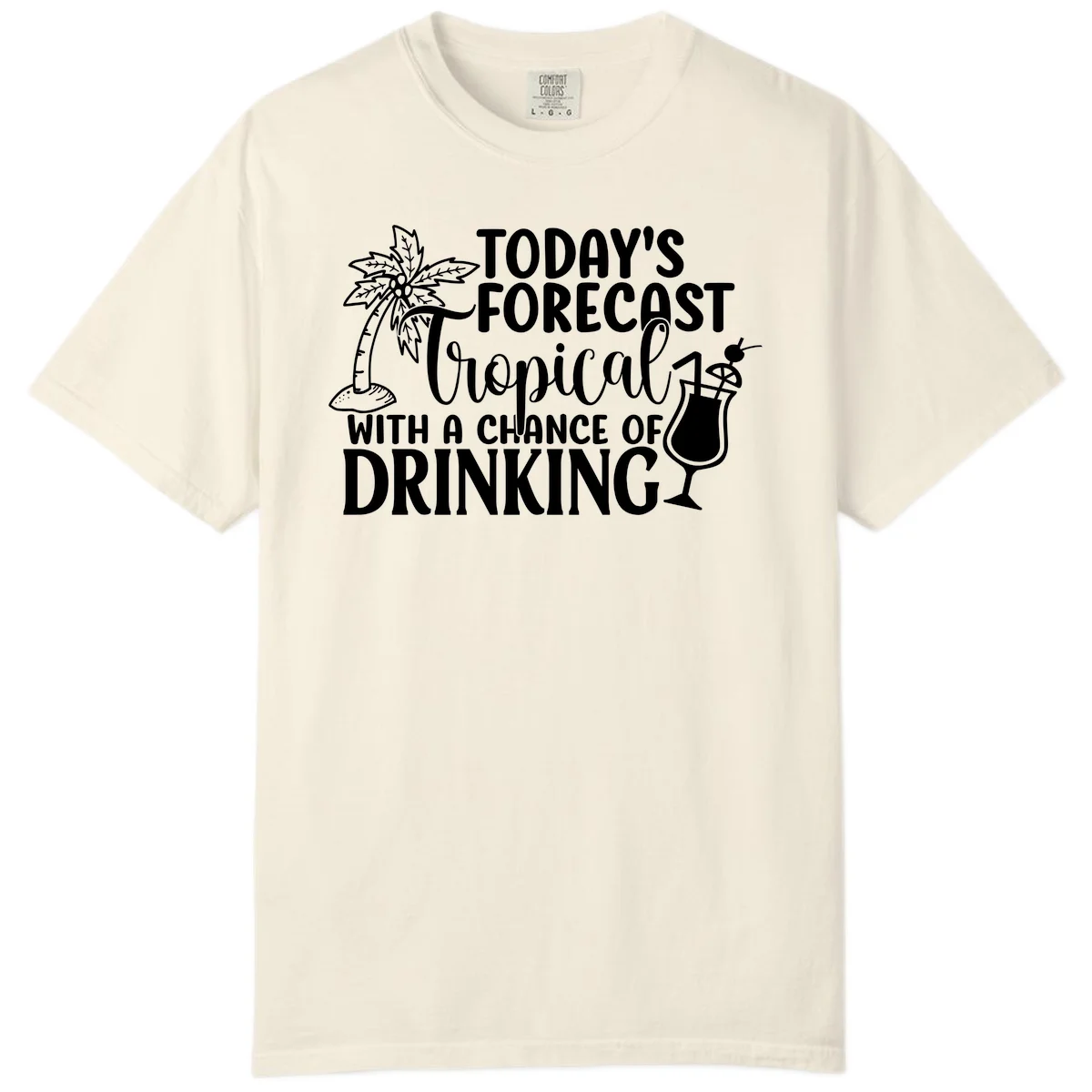 Tropical Forecast Drinking Comfort Color T-Shirt in Ivory