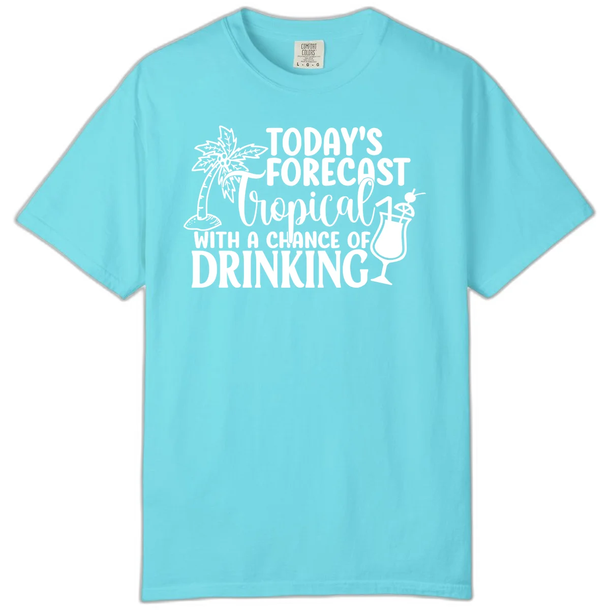Tropical Forecast Drinking Comfort Color T-Shirt in Lagoon Blue