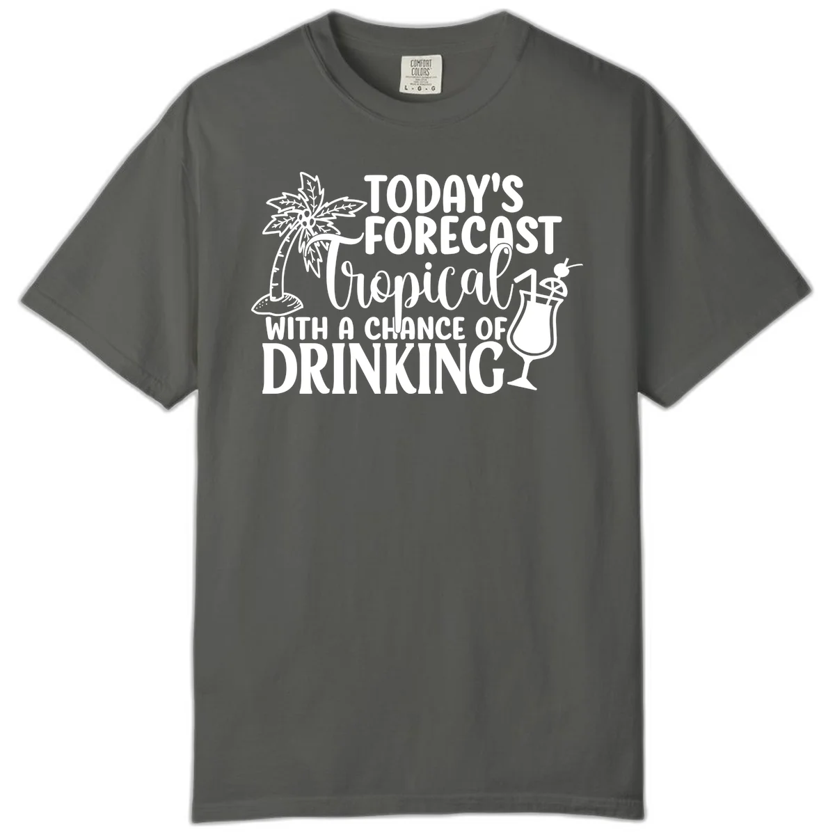 Tropical Forecast Drinking Comfort Color T-Shirt in Pepper
