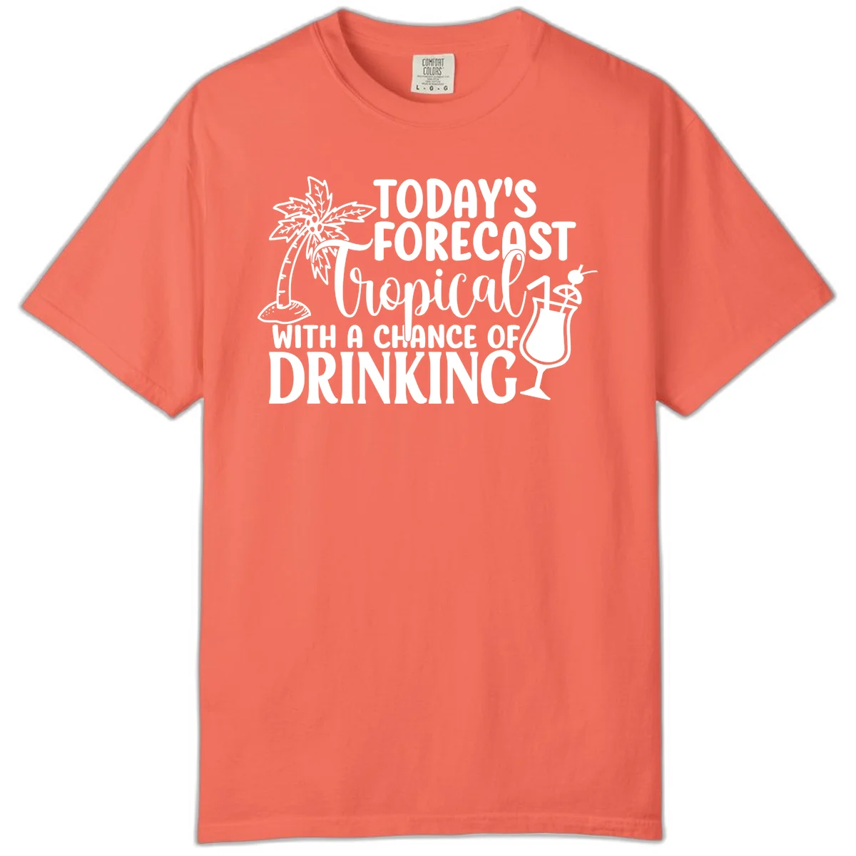Tropical Forecast Drinking Comfort Color T-Shirt in Bright Salmon