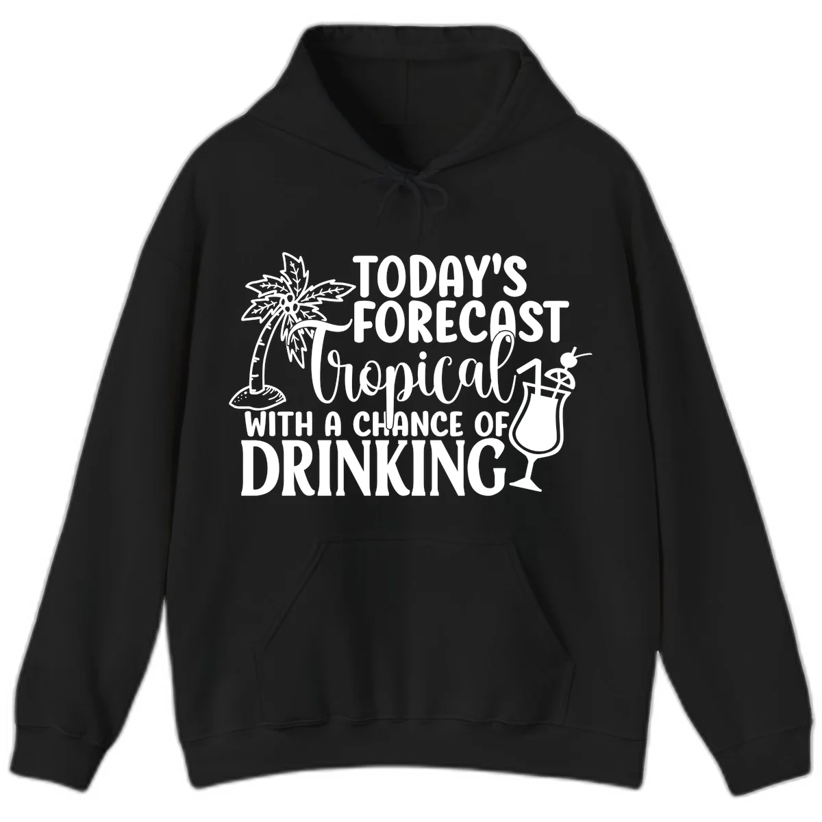 Tropical Forecast Drinking Hoodie in Black