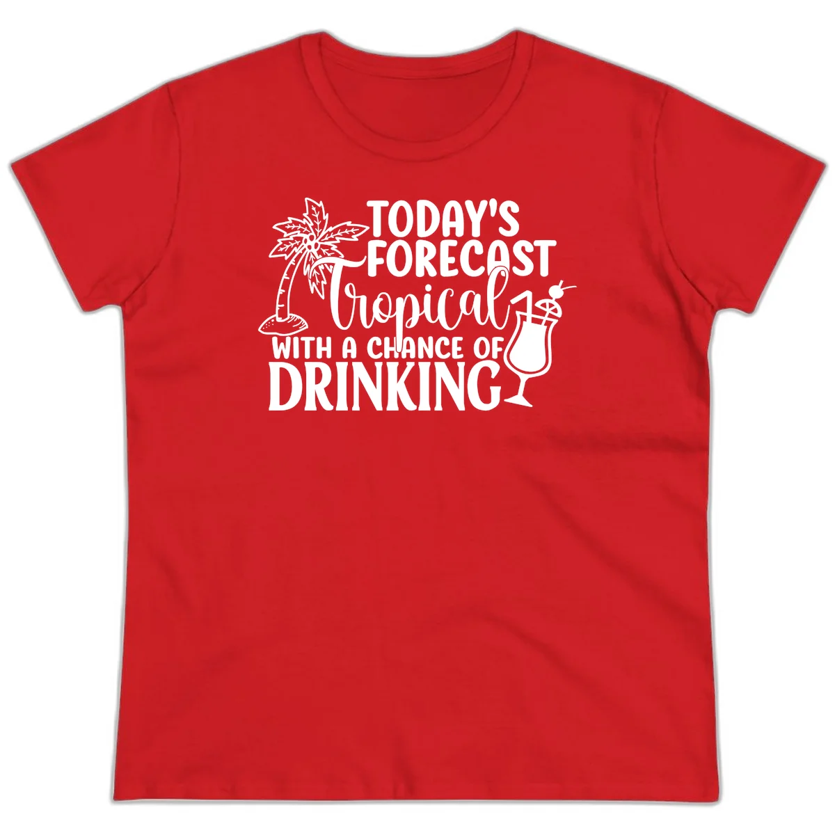 Tropical Forecast Drinking Ladies Tee in Red